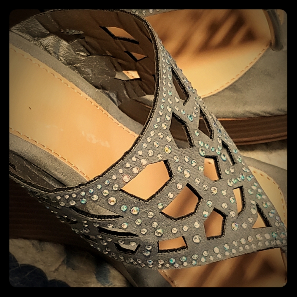 Wedge Gray Blinged Sandals